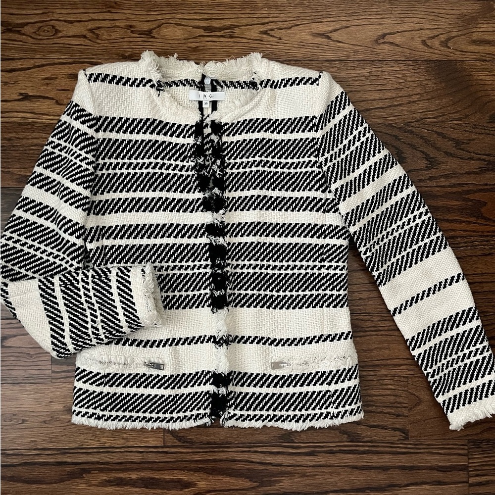 IRO Black and White Striped Tweed Blazer.  Euro Size 36/ Small.